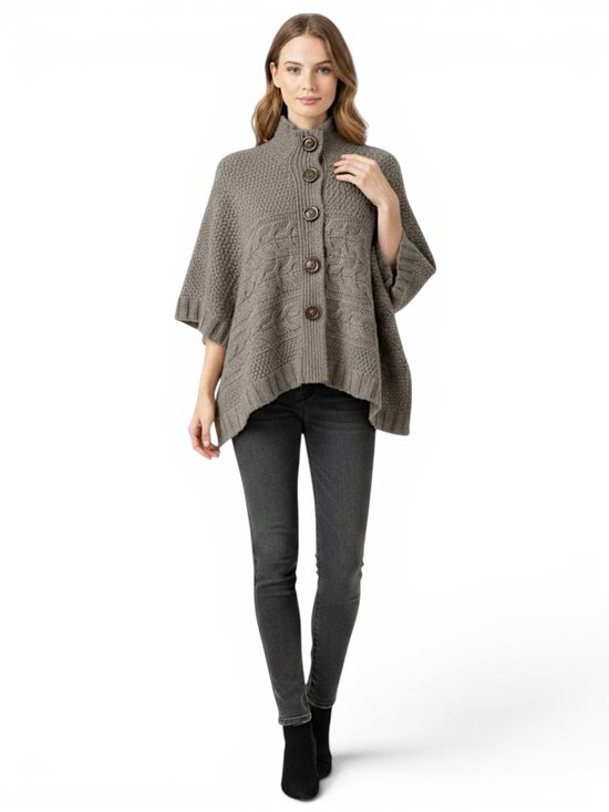 next Sweaters - NEXT Italy Alpaca Wool Blend Taupe Button Front Poncho Ruana Cardigan Sweater M